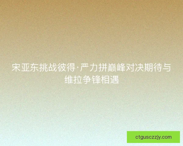 宋亚东挑战彼得·严力拼巅峰对决期待与维拉争锋相遇
